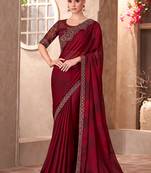 Chiffon silk party wear saree maroon color with embroidery work