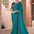 Chiffon silk party wear saree teal color with embroidery work