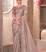 Simmer silk party wear saree beige color with embroidery work