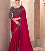 Chiffon silk party wear saree raspberry color with embroidery work