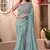 Chiffon sky blue shimmer silk saree with embroidery work