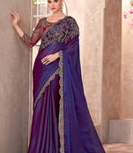 Chifoon silk party wear saree violet color with embroidery work