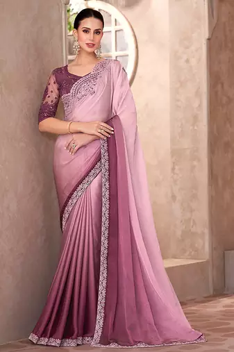 Chifoon silk party wear saree multi color with embroidery work