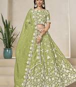 Light Olive Embroidered Crush Organza Lehenga Choli