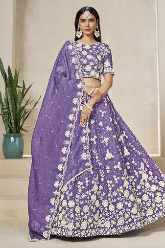 Light Purple Embroidered Crush Organza Lehenga Choli