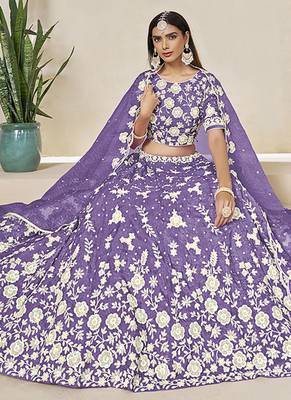 Light Purple Embroidered Crush Organza Lehenga Choli 2