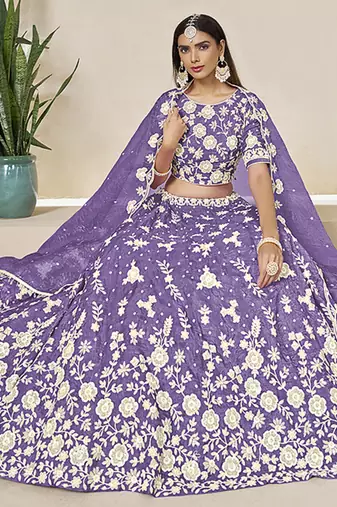 Light Purple Embroidered Crush Organza Lehenga Choli