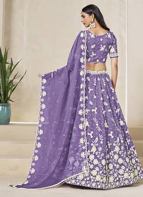 Light Purple Embroidered Crush Organza Lehenga Choli 3