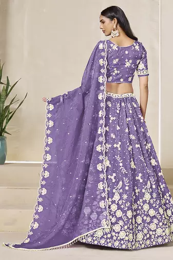 Light Purple Embroidered Crush Organza Lehenga Choli