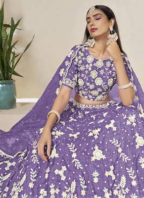 Light Purple Embroidered Crush Organza Lehenga Choli 4