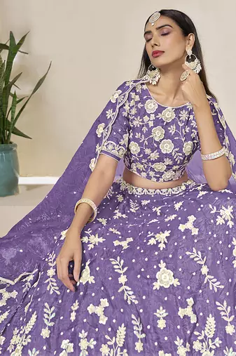 Light Purple Embroidered Crush Organza Lehenga Choli