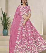 Rose Pink Embroidered Crush Organza Lehenga Choli