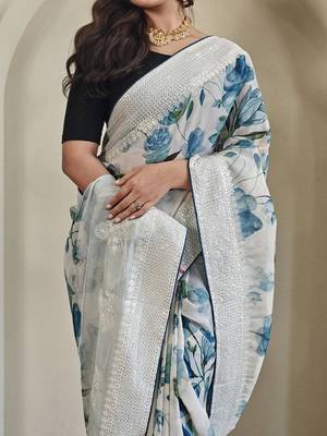 Sky Blue Pure  Organza Saree 1