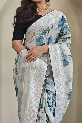Sky Blue Pure  Organza Saree