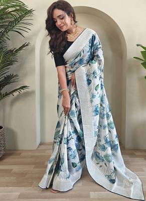 Sky Blue Pure  Organza Saree 2