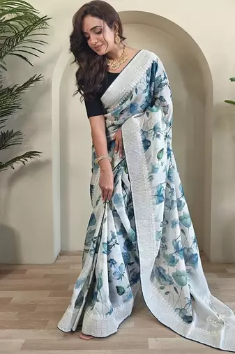 Sky Blue Pure  Organza Saree
