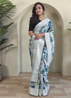 Sky Blue Pure  Organza Saree 3