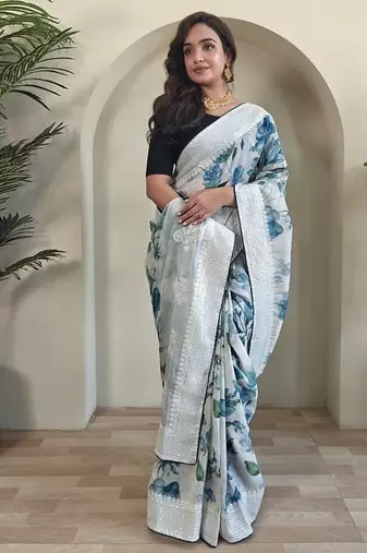Sky Blue Pure  Organza Saree