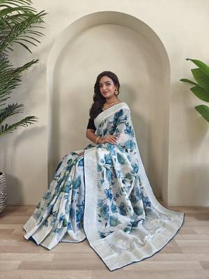 Sky Blue Pure  Organza Saree 4