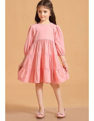 Solid Polyester Wedding Dress for Girls - A-Line, Round Neck, Half Sleeves 1