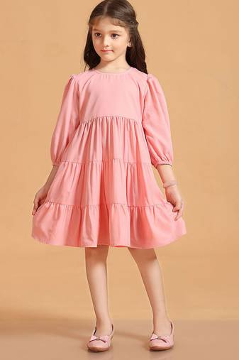 Solid Polyester Wedding Dress for Girls - A-Line, Round Neck, Half Sleeves