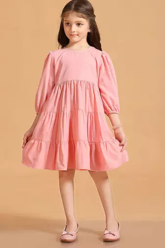 Solid Polyester Wedding Dress for Girls - A-Line, Round Neck, Half Sleeves