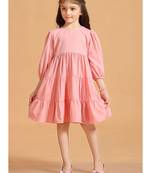 Solid Polyester Wedding Dress for Girls - A-Line, Round Neck, Half Sleeves