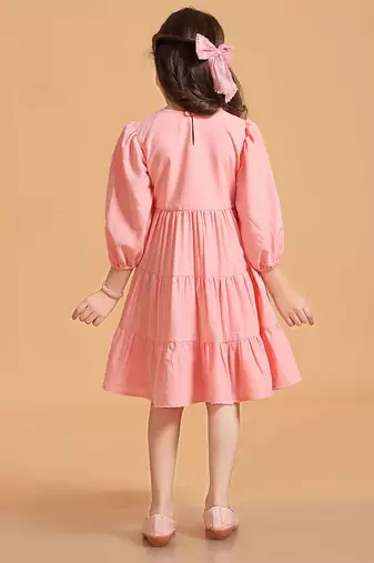 Solid Polyester Wedding Dress for Girls - A-Line, Round Neck, Half Sleeves