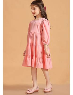 Solid Polyester Wedding Dress for Girls - A-Line, Round Neck, Half Sleeves 3