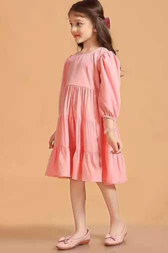 Solid Polyester Wedding Dress for Girls - A-Line, Round Neck, Half Sleeves