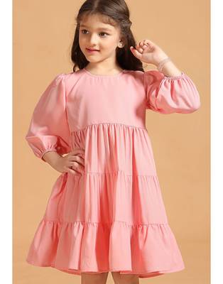 Solid Polyester Wedding Dress for Girls - A-Line, Round Neck, Half Sleeves 4