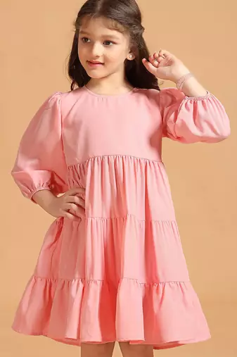 Solid Polyester Wedding Dress for Girls - A-Line, Round Neck, Half Sleeves