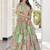 Glamorous Green Digital Printed with Dori and Zari embroidery work Chinnon Silk Fabric Indian Designer Wedding Lehenga