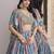 Gorgeous sky-blue Digital Printed with Dori and Zari embroidered Chinnon Silk Fabric Indian wedding and party lehenga