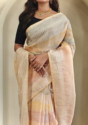 Light Peach Pure  Organza Saree 1
