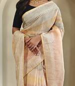 Light Peach Pure  Organza Saree