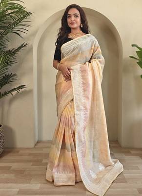 Light Peach Pure  Organza Saree 2