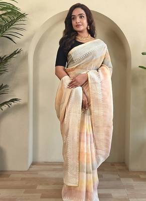 Light Peach Pure  Organza Saree 3