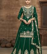 Vichitra silk embroidered dark green readymade suit