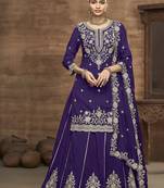 Vichitra silk embroidered purple readymade suit