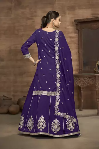 Vichitra silk blend embroidered purple readymade suit