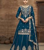 Vichitra silk embroidered teal readymade suit