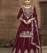 Vichitra silk embroidered maroon readymade suit