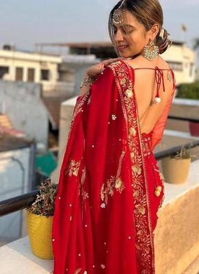 Red Zari sequin Embroidered Georgette Saree 2