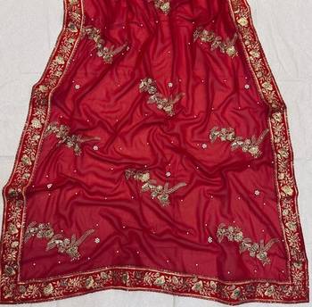 Red Zari sequin Embroidered Georgette Saree 3