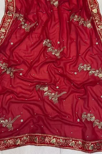 Red Zari sequin Embroidered Georgette Saree