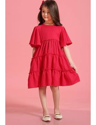 Solid Polyester Wedding Dress for Girls - A-Line, Round Neck, Half Sleeves 1