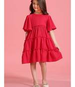 Solid Polyester Wedding Dress for Girls - A-Line, Round Neck, Half Sleeves