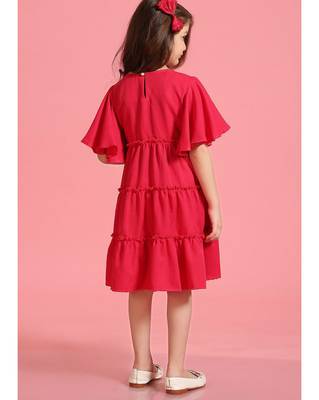 Solid Polyester Wedding Dress for Girls - A-Line, Round Neck, Half Sleeves 2
