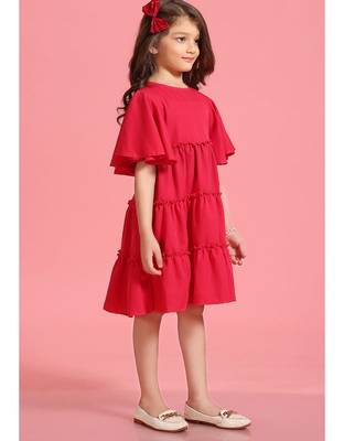 Solid Polyester Wedding Dress for Girls - A-Line, Round Neck, Half Sleeves 3